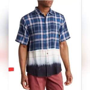 Tommy Bahama Mens Soul Cal Surf Plaid Camp Shirt Short Sleeve 100% Cotton Size L